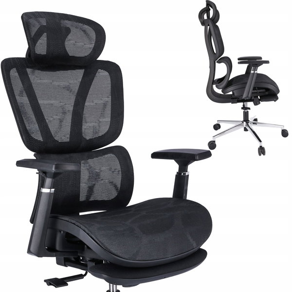 Fotel ergonomiczny, z podnóżkiem, RENO, czarny | TYLETEGOTU