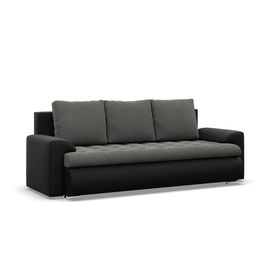 Kanapa rozkładana, Bosco, velvet, ekoskóra, 222x96x92 cm, ciemny szary, czarny