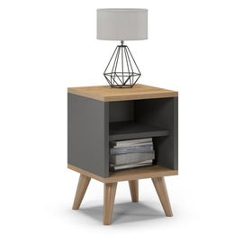 Szafka nocna na nóżkach, SKAND, 30x30x45 cm, grafit, dąb, mat | TYLETEGOTU