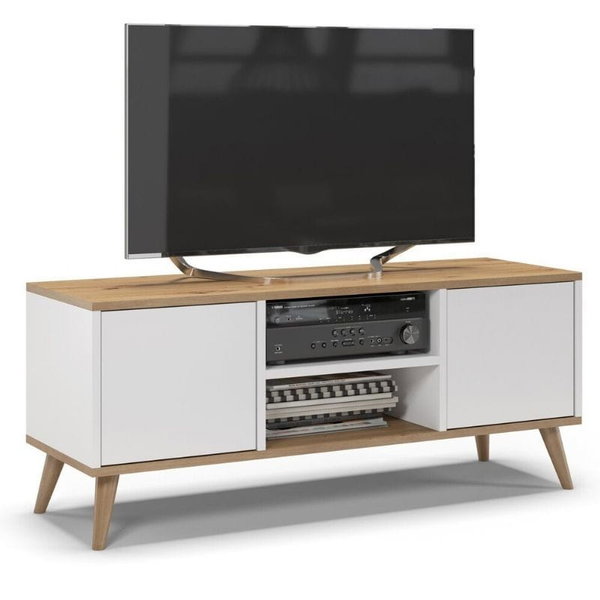 Szafka rtv, skandynawski styl, SKAND, 120x40x50 cm, dąb, biały, mat | TYLETEGOTU