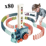Interaktywny Pociąg Układający Domino - 80 Klocków - Niebieski