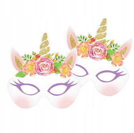 Maski papierowe TĘCZOWY JEDNOROŻEC 6 szt