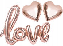 Balon zestaw PANIEŃSKI napis LOVE GOLD ROSE serce