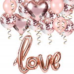 BALONY ROSE GOLD PANIEŃSKI napis LOVE z konfetti