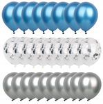 BALONY zestaw NIEBIESKIE SREBRNE z konfetti 25 szt
