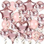 BALONY zestaw urodzinowe ROSE GOLD z konfetti 35sz
