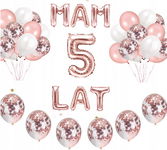Zestaw BALONY cyfra 5 LAT urodziny ROSE GOLD