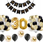 BALONY cyfry zestaw 30 LAT konfetti CZARNE ZŁOTE