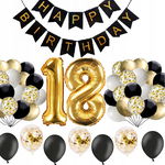 BALONY cyfry zestaw 18 LAT konfetti CZARNE ZŁOTE