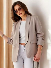 Włoska Marynarka Drapowane Rękawy Z Podszewką Chłodny Brąz Taupe 2xl 44