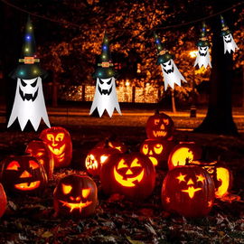 GIRLANDA NA HALLOWEEN Z KOLOROWYM OŚWIETLENIEM LED, WISZĄCY DUCH 5 SZT