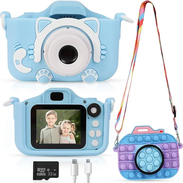 APARAT CYFROWY DLA DZIECI KOTEK, KARTA 32GB, ETUI, GRY