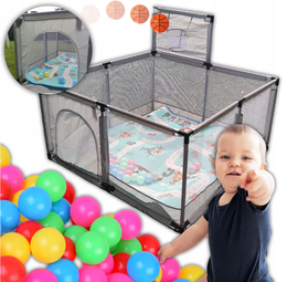 Kojec dla Dzieci 126x126 cm z Koszem Suchy Basen Dziecka Torba Mata Piłki