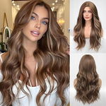 HAIRCUBE Brown mieszane syntetyczne blond peruki z Bang długie natur~13546