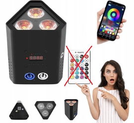 Akumulatorowe Oświetlenie LED 3x18W RGBWA+UV DMX512 Bezprzewodowe DJ Bar