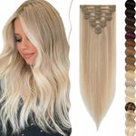 SEGO Clip-In - 100% Włosy Ludzkie REMY, 50 cm, Jasny Blond z Popielatym