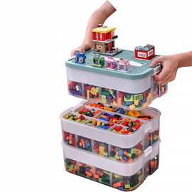 Harazaqa Pudełko do przechowywania zabawek 3-poziomowe z pokrywką