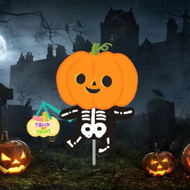 LOMUG Dekoracja Halloween - 1 Palik Ogrodowy z Dynią i Szkieletem