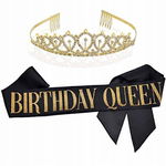 CO Korona + Szarfa "BIRTHDAY QUEEN" - Tiara z Kryształami na Urodziny