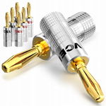 VCELINK Wtyki Bananowe 4 mm - 24K Pozłacane, 8 sztuk - High-End Audio