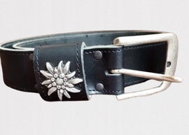 Pasek skórzany Karlen Swiss Edelweiss czarny 100 cm