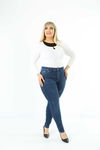 CEDY DENIM Eleganckie damskie dżinsy z wysokim stanem niebieskie rozmiar 46