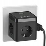 Kostka gniazdowa Bez Kabla (2400W/10A) na 3 Gniazda z Portami USB-A