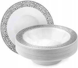 Talerz Arbeo 19 cm biało-srebrny ażurowy brzeg 10 szt