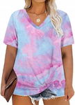Koszulka z krótkim rękawem dekolt w serek tie-dye rozmiar XXL