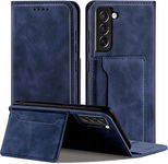 Etui z klapką z przegródkami QHOHQ do Samsung Galaxy S21 FE granatowe