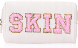 Preppy torba do makijażu SKIN litery naszywka kosmetyczka przenośna torebka