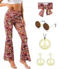 CHENGJIA Kostium hipisowski karnawałowy - spodnie + akcesoria rozmiar S