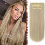 FESHFEN Clip in Hair Extensions 4 szt Blond grube pasemka do włosów 20 cali