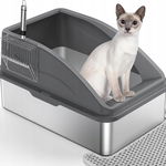 FURTIME Duża Kuweta dla Kota XXL ze Stali Nierdzewnej - Szara