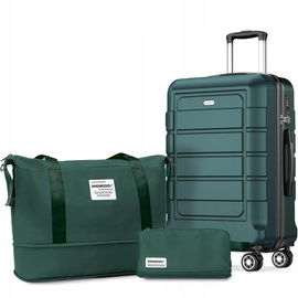 SHOWKOO Zestaw Bagażowy z Walizką L, Torbą i Kosmetyczką - Zielony