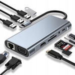 SZPACMATE Hub USB C 11 w 1 4K HDMI, VGA, USB 3.0, Type C PD Szary