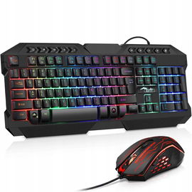 BAKTH Zestaw Gamingowy LED Klawiatura QWERTZ DE + Mysz 3600 DPI