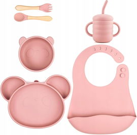BEBEKADOR Zestaw silikonowych naczyń Panda Baby - 6 elementów z przyssawką