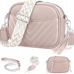 JUYANO Torebka Damska Crossbody Skórzana Różowa z Szerokim Paskiem