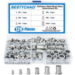 Zestaw 120 nakrętek nitowych ze stali nierdzewnej - M3, M4, M5, M6, M8, M10