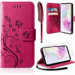 AROYI Skórzane Etui Portfel do Samsung Galaxy A12 + Folia + Rysik - Róż