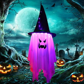 Sunshine Smile Wisząca Dekoracja Halloweenowa Kapelusz Czarownicy z LED