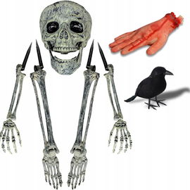 SIFOEL Zestaw dekoracji Halloween - szkieletowe kołki + krwawa dłoń + kruk