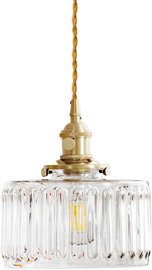 HJXDtech mosiężna lampa wisząca ze szkła żebrowanego, retro, sufitowa