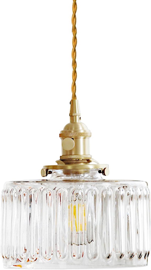 HJXDtech mosiężna lampa wisząca ze szkła żebrowanego, retro, sufitowa