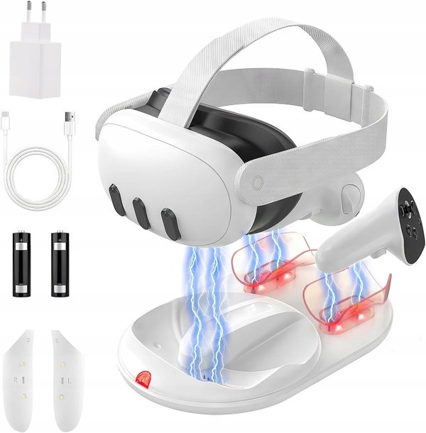 GEEKERA Stacja Ładowania Meta Quest 3 Magnetyczna Stojak VR 18W Adapter