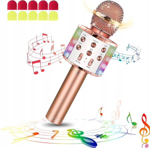 Bezprzewodowy mikrofon do karaoke Bluetooth z diodami LED