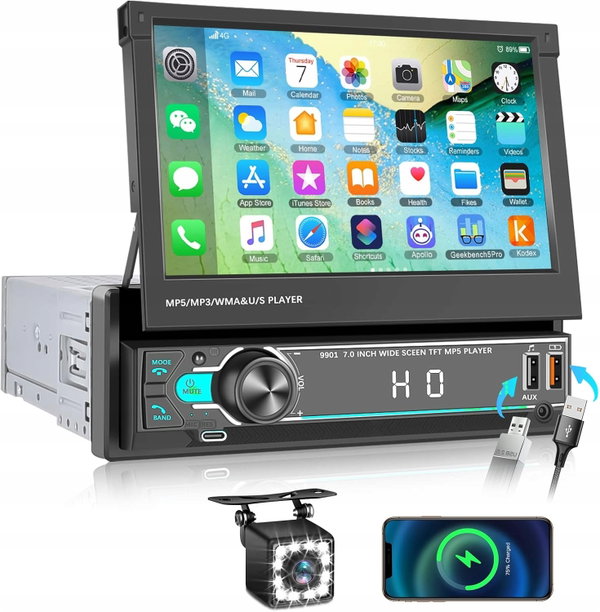 CAMECHO radio samochodowe 1 DIN z zestawem głośnomówiącym Bluetooth