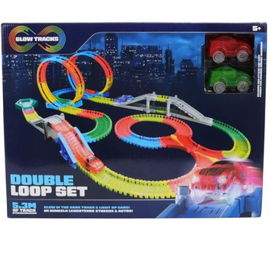 Zestaw tor wyścigowych Glow Tracks z podwójną pętlą świecącą w ciemności