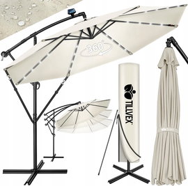 nikowy Beżowy LED Solar Ø 350 cm z korbą parasol z włącznikiem/wyłącznikiem